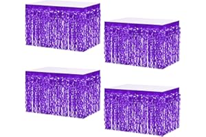 MZJU 4P Wavy Metallic Tinsel Foil Fringe Table Skirts for Rectangle Tables Backdrop Garland Curtains for Parade Floats Wedding Birthday Parties Decoration Graduation 2025 Christmas (Purple)