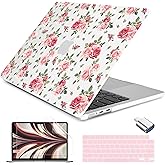 Batianda Case for New MacBook Air 13 inch 2025 M4 2024 2022 Model A3240 A3113 M3 A2681 M2, Floral Designed Protective Hardshell Keyboard Cover & Screen Protector and USB-C Adapter, Roses