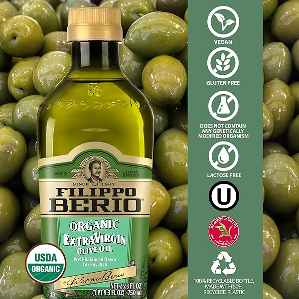 FILIPPO BERIO ORGANIC, COLD PRESSED EXTRA VIRGIN OLIVE OIL, 25.3 OUNCE RPET BOTTLE, CONTAINS POLYPHENOLS