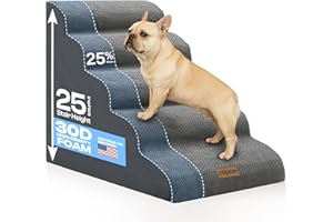 Miorun Extra Wide Dog Stairs for Large Dogs Up to 80lbs, 25" Pet Steps for High Bed with Washable Cover, 5-Step Foam Bed & Couch Ladder for Small Medium Dogs & Senior Cat, Gray