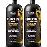 Biotin Shampoo and Conditioner Set with Castor & Black Seed | Sulfate Free Hair Care System for Thinning and Weak Hair | Nourishing Care for Dry Scalp for Men & Women – 16 fl oz Each | SOULSPA PURE