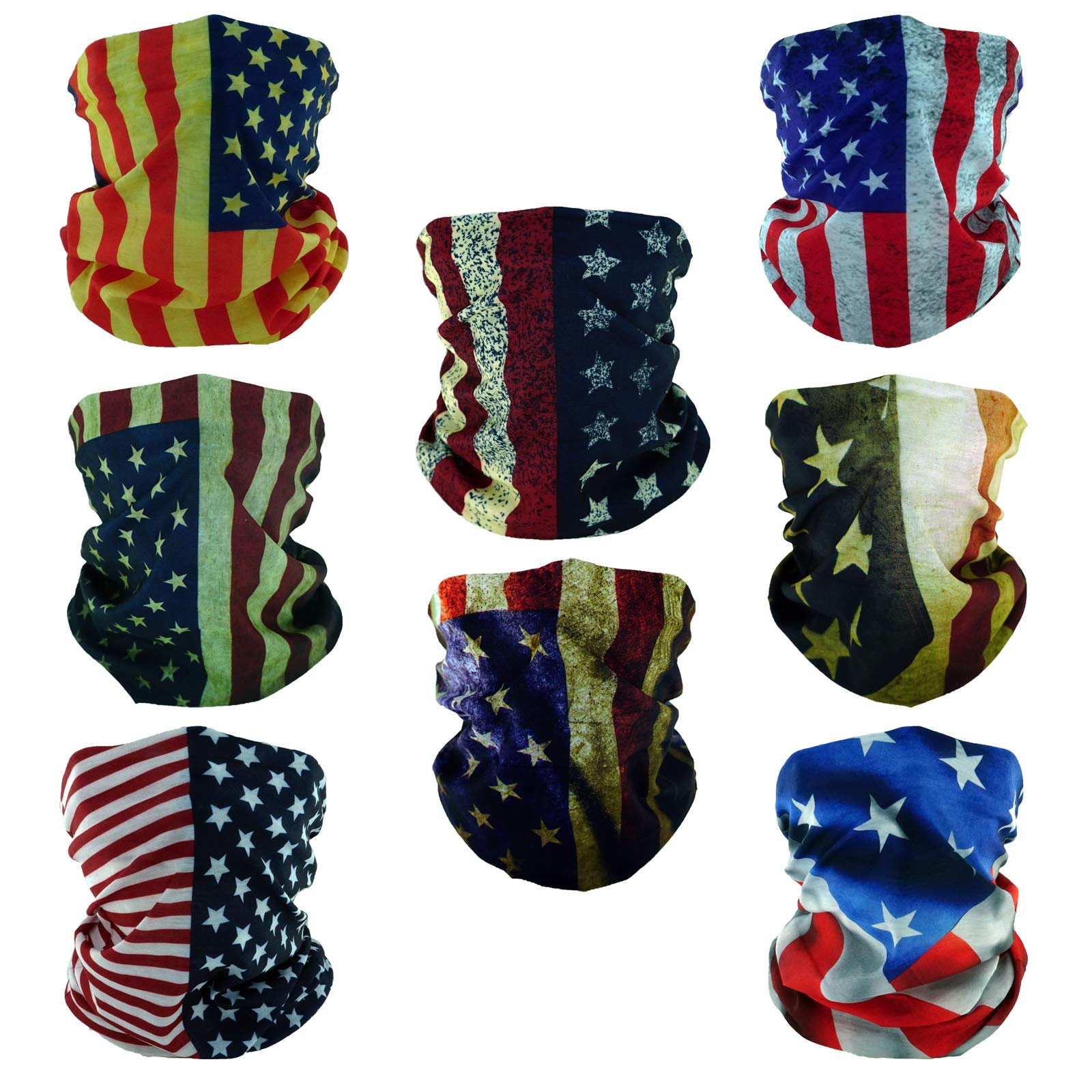 SMEHCF 8 US Flag Headband Bandana Balaclava Half Face Mask Shield Head Hair Scarf Neck Gaiter Hat Multipurpose For WoMen Men Breathable Reusable Washable Retro