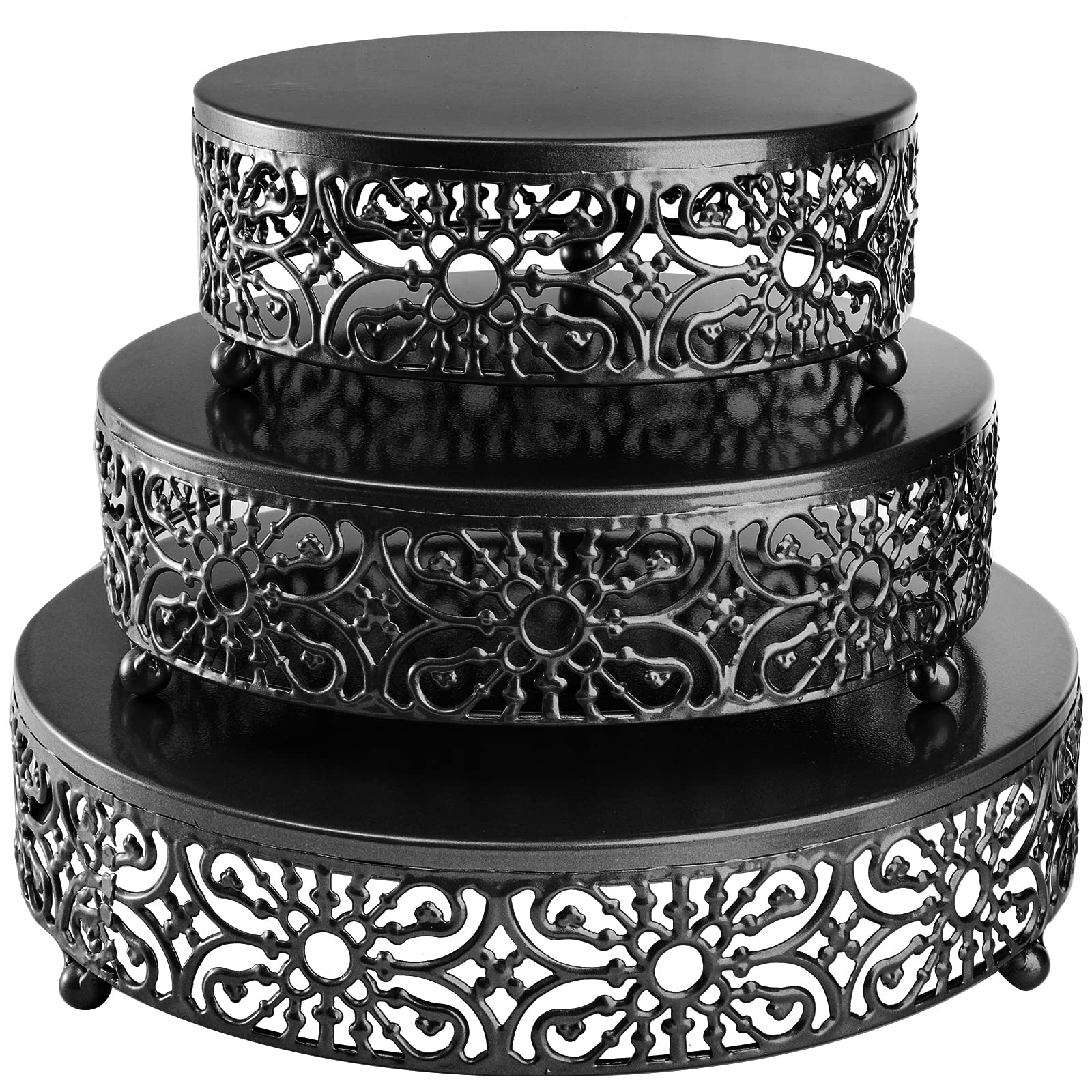 Hedume Set of 3 Metal Cake Stand, Black Round Cake Stand, 8