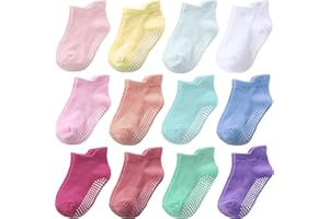 Aroveea Baby Toddler Socks Grip Non Slip Boys Girls Cotton 12 Pack for Kids Ankle Cute Socks 6M-7Years