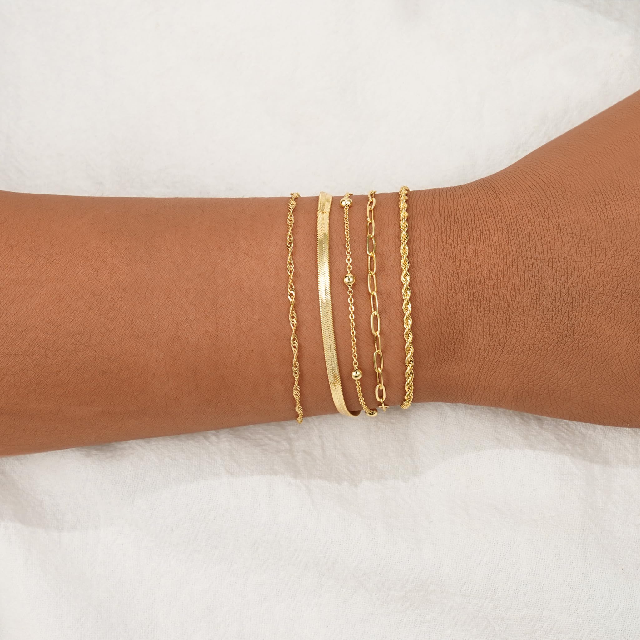 BERISO Gold Bracelets for Women, Elegant Adjustable 14K Gold Plated Bracelet for Women, Trendy Minimalist Dainty Gold Bracelet for Everyday Wear
