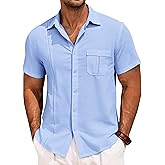 Runcati Mens Cuban Guayabera Shirts Button Down Short Sleeve Shirt Casual Mexican Summer Beach Wedding Tops with Pocket