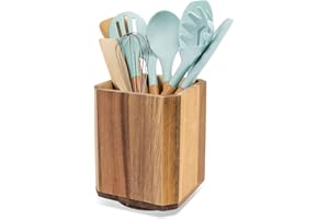 RedCall Acacia Wood Utensil Holder, 360° Rotating Large Cooking Utensil Organizer, Kitchen Tool Storage for Countertop,Spoon Spatula Holder for Kitchen Counter,Farmhouse Kitchen Decor