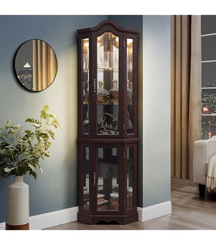 Amazon.com: Acme Huxley Corner Curio Cabinet in Cherry : Home