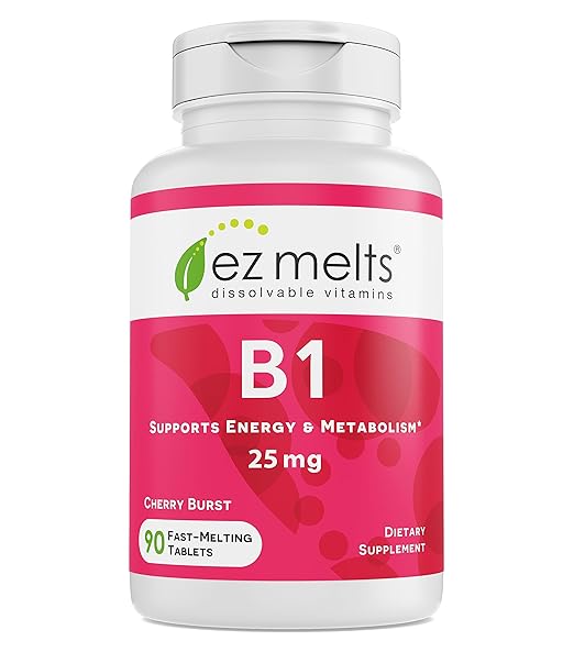 EZ Melts B1 as Thiamine, 25 mg, Sublingual Vitamins, Vegan, Zero Sugar, Natural Cherry Flavor, 90 Fast Dissolve Tablets