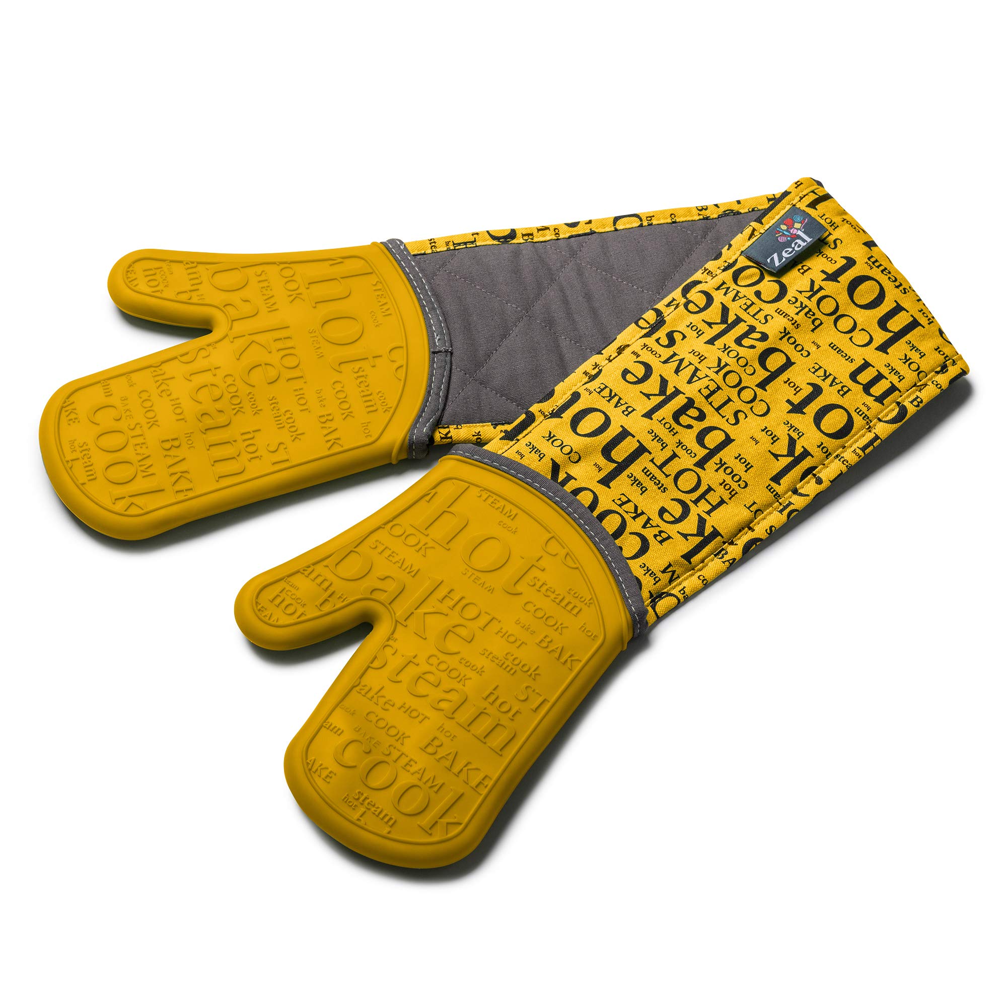 Zeal Silicone Heavy Duty Double Oven Gloves Mitts Script-Mustard โ image 1