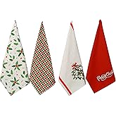 ACCENTHOME Christmas Kitchen Towels - Set of 4 Absorbent Cotton Dish Towels | Merry Christmas Printed Kitchen Linen Tea Towels & Drying Dishes - 20x28 inch