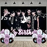Bangtan Boys Birthday Party Decoration,Boy Band Party Photo Background 5 x 3 FT and 18 Pcs Balloon,Merch Party Backdrop Supplies