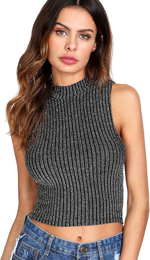 SweatyRocks Women's Knit Crop Top Ribbed Sleeveless Halter Neck Vest