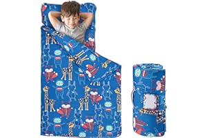 Fainsy Toddler Nap Mat with Pillow and Blanket, 100% Cotton Fabric, Padded Sleeping mat, for Daycare Preschool Pre-k, Kids Boys Girls Extra Long (Dancing Fox)