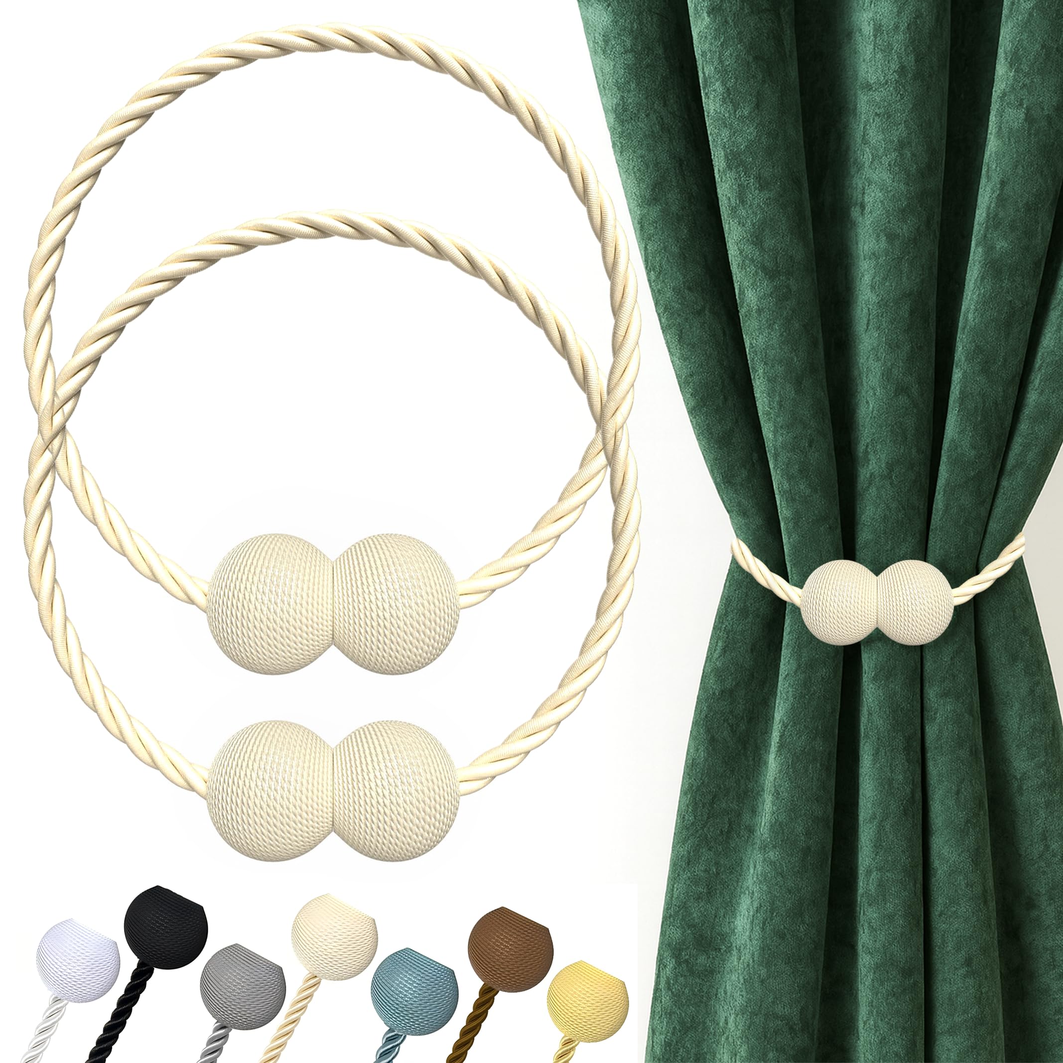 Hion Magnetic Curtain Tiebacks Beige 2pcs, Curtain Tiebacks Buckles Holdbacks Holders Hooks Clip for Home Outdoor Bedroom Office Decorative Curtain — image 1