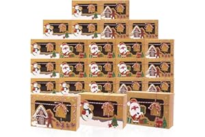 24 Pack Christmas Cookie Boxes with Window, Large Holiday Food Bakery Treat Boxes for Gift Giving, Pastry, Candy, Party Favor