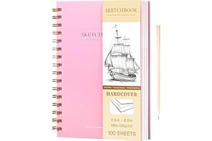 Yoment 5.5" x 8.5" Sketch Book Small Sketchbook for Drawing 100 Sheets Hardcover Spiral Sketch Pad for Kids(68lb/100gsm) Art Sketchbook Drawing Blank Paper Book for Beginner Artist with Pencil Pink