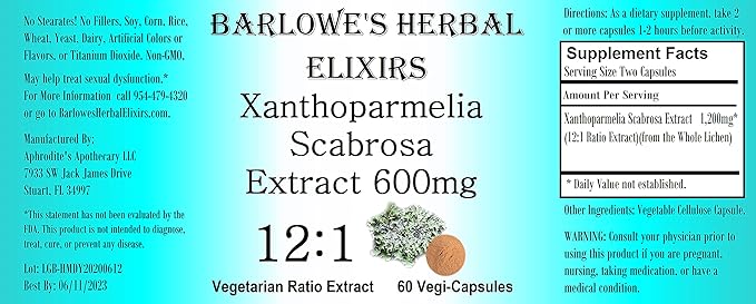 Amazon Com Xanthoparmelia Scabrosa Extracto 12 1 60 600mg Vegicaps Estearate Libre Embotellado En Vidrio Envio Gratis En Pedidos Superiores A 49 Health Personal Care