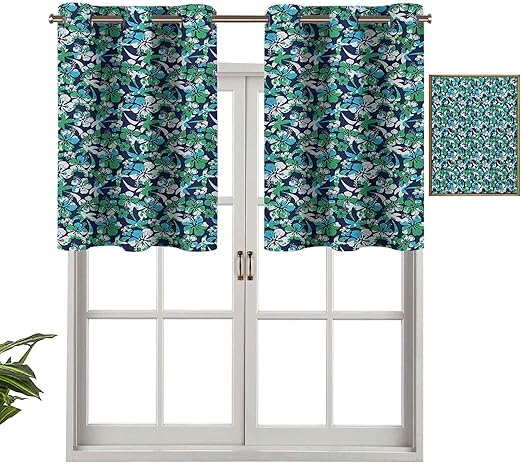 Cortinas opacas con ojales, diseño de flores de hibisco y palmera