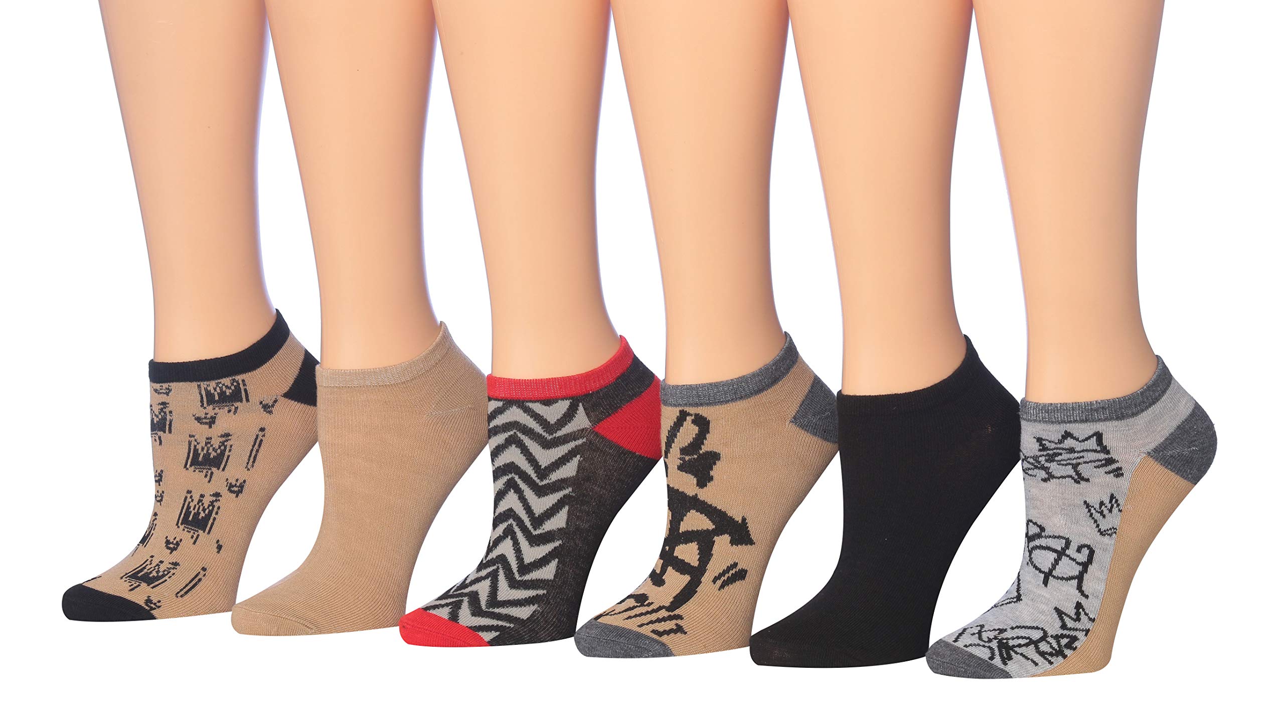 Tipi Toe Women's 6-Pairs Colorful Patterned Low Cut/No Show Socks