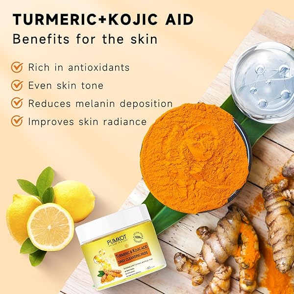 PUMKOT TURMERIC KOJIC ACID CLEANSING PADS, TURMERIC FACE SCRUB PADS ENRICHED WITH KOJIC ACID AND TURMERIC, 60PCS