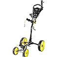 Callaway Trek Golf Push Cart 4-Wheel Compact Push Cart For Golf Clubs, Black/Yellow