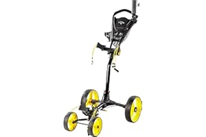 Callaway Trek Golf Push Cart 4-Wheel Compact Push Cart For Golf Clubs, Black/Yellow