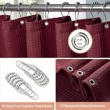 Shower Curtain 152x182cm Burgundy with Metal Hooks, Waffle Fabric view 4