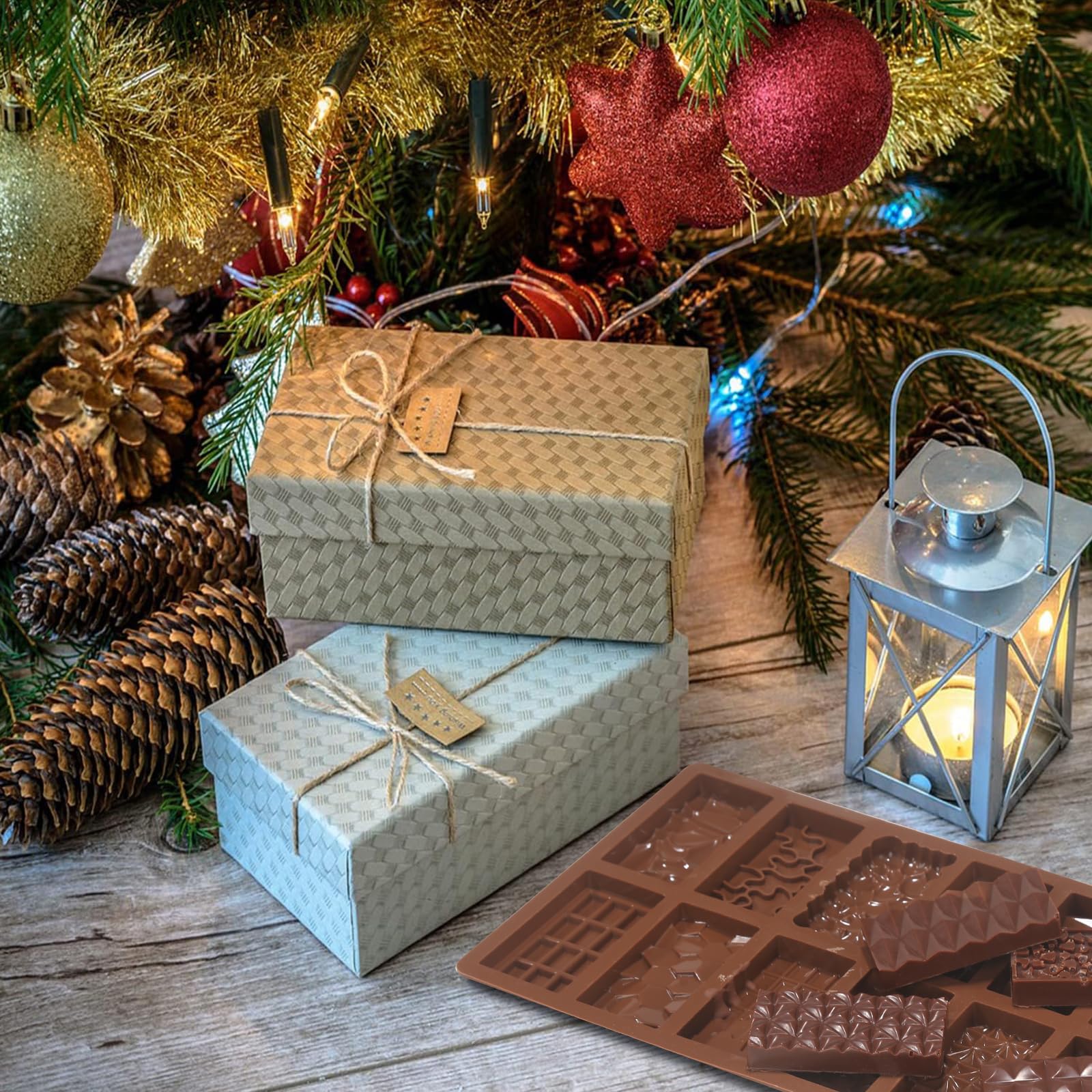 Chocolate Molds, 2Pcs Mini Silicone Chocolate Bar Mold with 100Pcs Bags, Break Apart Non-stick Small Chocolate Candy Bar Molds Wax Melt Molds for Chocolate Bar