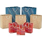Hallmark Gift Bag Assortment (8 Bags: 3 Small 6", 3 Medium 9", 2 Large 13") Celebrate, Stars, Stripes, Red, Blue, Recyclable Kraft Brown for Birthdays, Graduations, Father's Day
