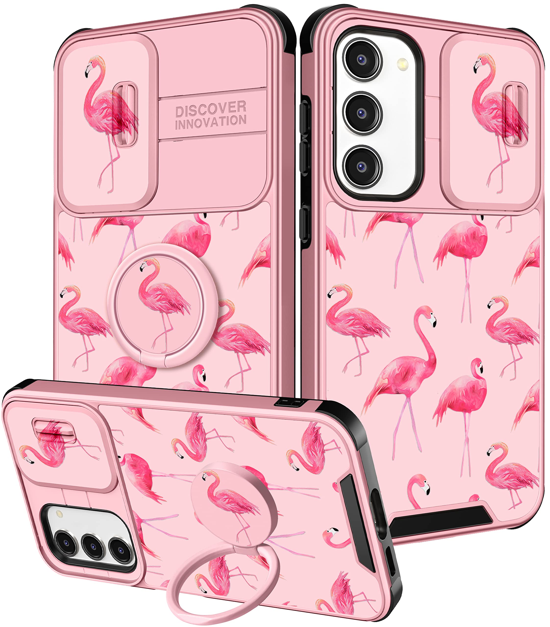 Funermei for Samsung Galaxy S23 Plus Case - Women Cute Girls Cover Flamingo Girly Kawaii Aesthetic Cool Cartoon Design with Camera Cover Ring Stand for Samsung S23 Plus Case