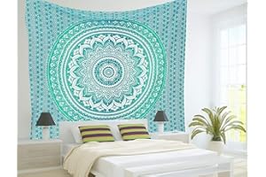 Popular Handicrafts Tapestry Wall Hanging Hippie Ombre Mandala Bohemian Hippy Intricate Indian Tapestry 54 x 82 Inches (140cm x 210 cm), Green