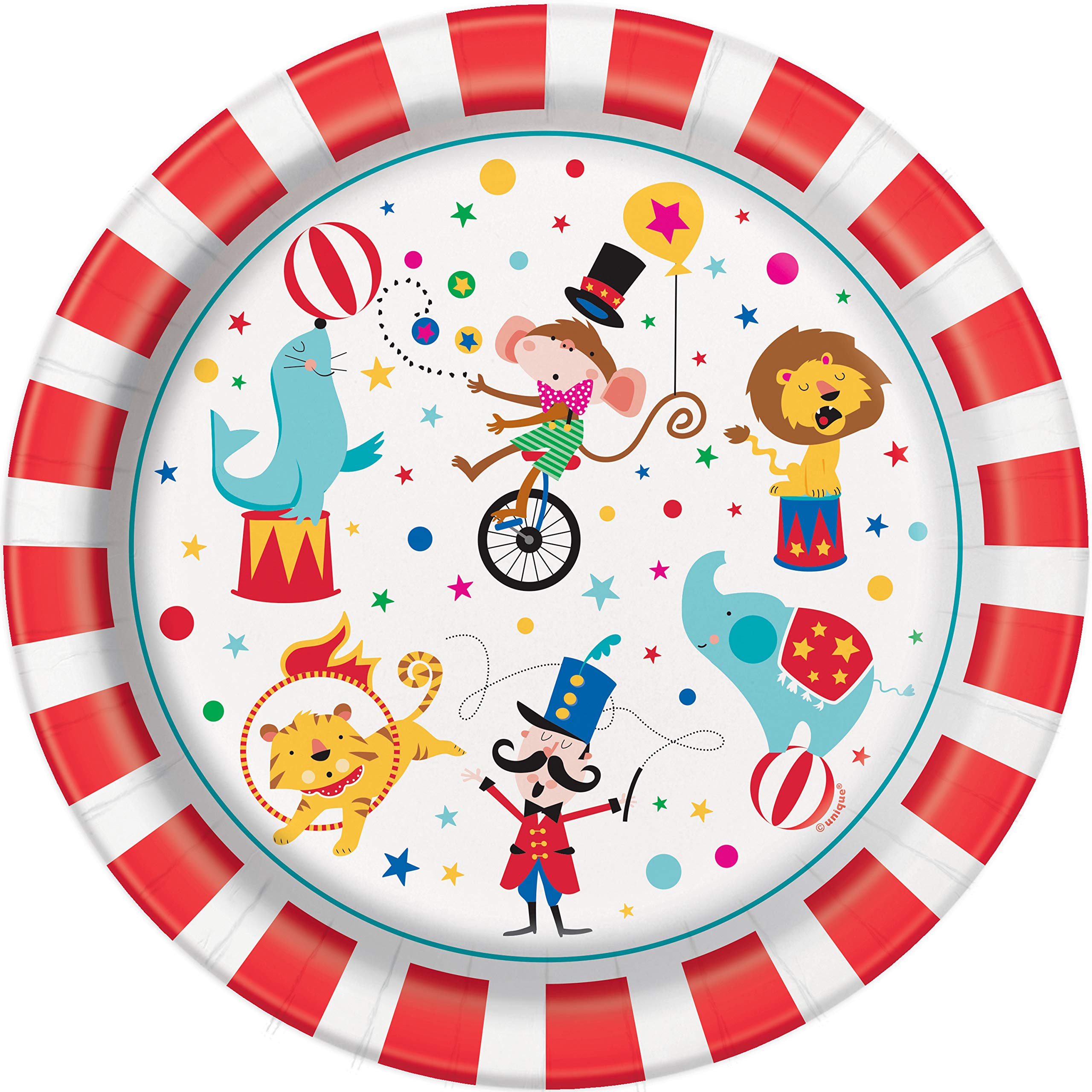 Unique Party 72475EU Eco-Friendly Paper Plates 23 cm Carnival Circus Party Pack of 8, Multi-Colour