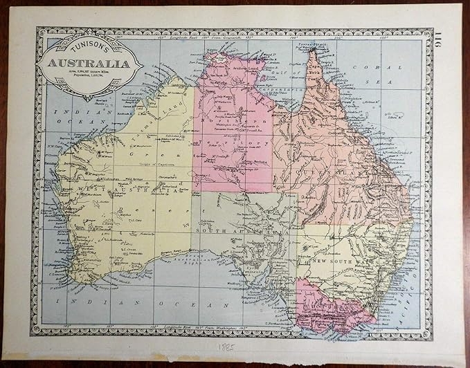 Amazon Com Australia New South Wales Queensland Victoria West Australia 1885 Tunison Map Entertainment Collectibles