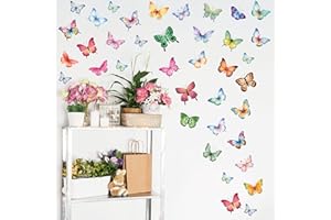 PARTYGARDEN Butterfly Wall Stickers - 8 Sheets 62 Pcs Butterfly Watercolor Wall Decals Peel and Stick Wall Decals for Girls Kids Bedroom Room Nursery Room Décor