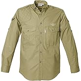 Tag Safari Shooter Shirt for Men Long Sleeve Buffalo Logo, 100% Cotton, Sun Protection for Outdoor Adventures
