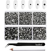 Beadsland 4300pcs Flatback Rhinestones,Gray Rhinestone Nail Gems Round Crystal Rhinestones for Crafts,Mixed 6 Sizes with Picking Tweezers and Wax Pencil Kit, SS6-SS20,Black Diamond