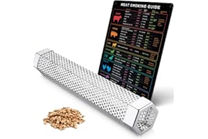 LEVAIN & CO BBQ Meat Temperature Magnet & Pellet Smoker Tube Bundle – Durable Meat Smoking Guide & Stainless Steel Pellet Smoker Tube for Gas, Charcoal, & Electric Grills – Essential BBQ & Grilling Accessories