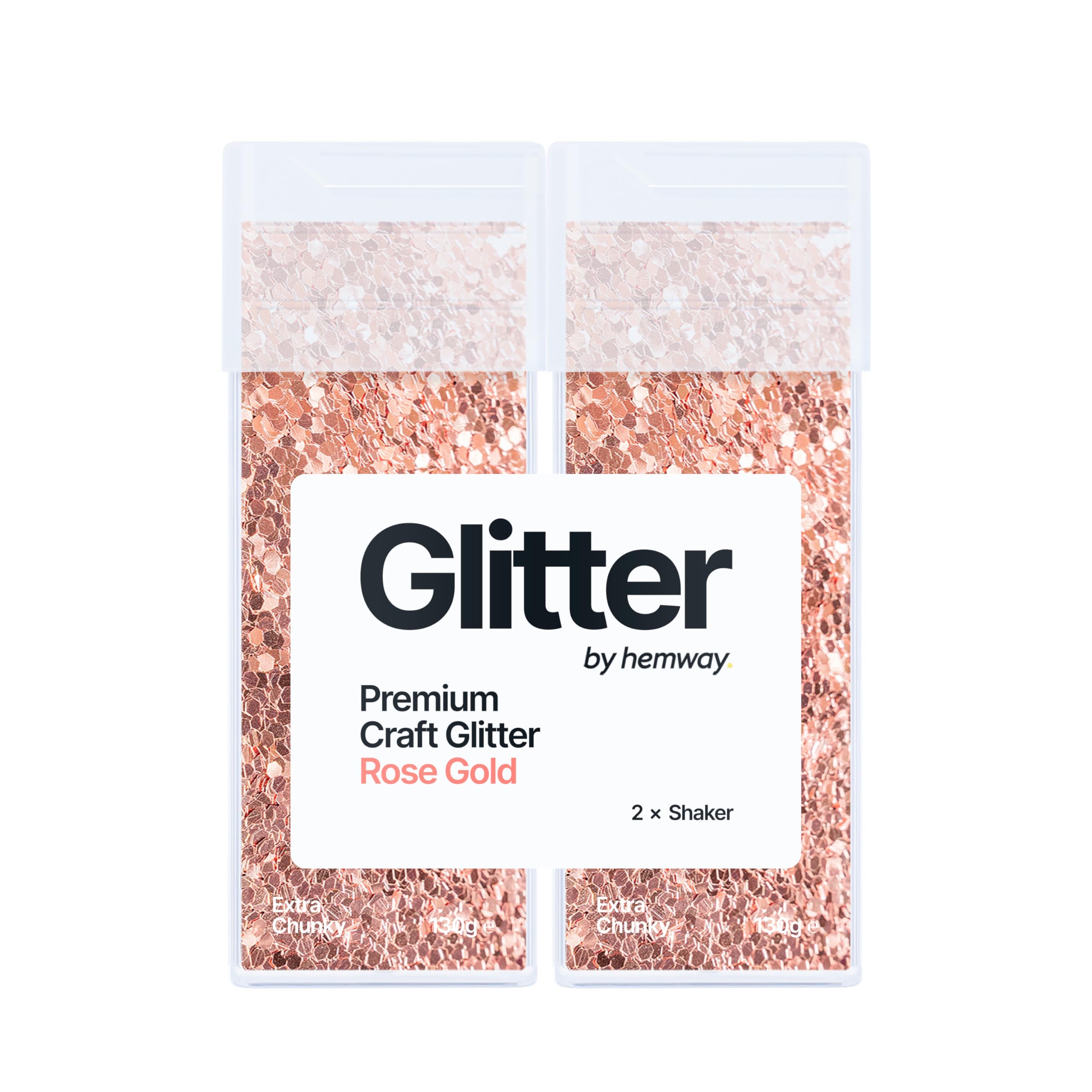 Hemway Glitter Shaker Rose Gold 130g x2 Pack Extra Chunky, Craft Glitter Shakers for Resin & Epoxy Crafts, Christmas Art Supplies, Nail, Body, Face, Eye, Festival, Crafting, Slime, Sparkle