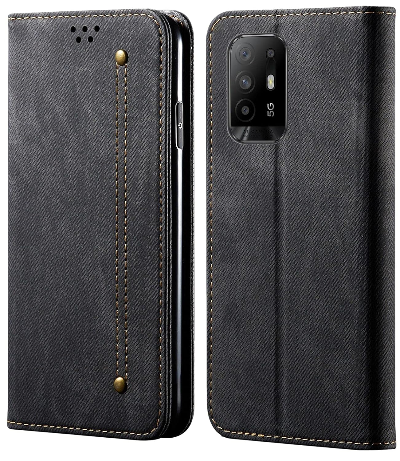 RED TREE® Denim Flip Cover for Oppo F19 Pro Plus/Pro+ Premium Luxury