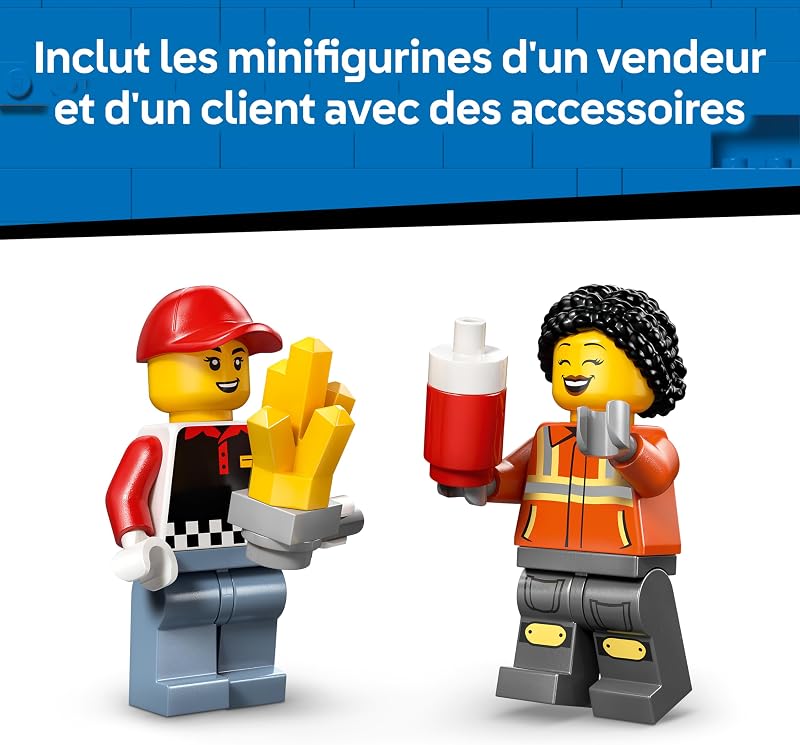 City Le Food-Truck de Frites - Maquette de Camion avec Kiosque Amovible, 2 Minifigurines & Accessoires de Nourriture - Idée de Cadeau d'anniversaire pour Garçon dès 5 Ans 60488 — photo 5 sur 8