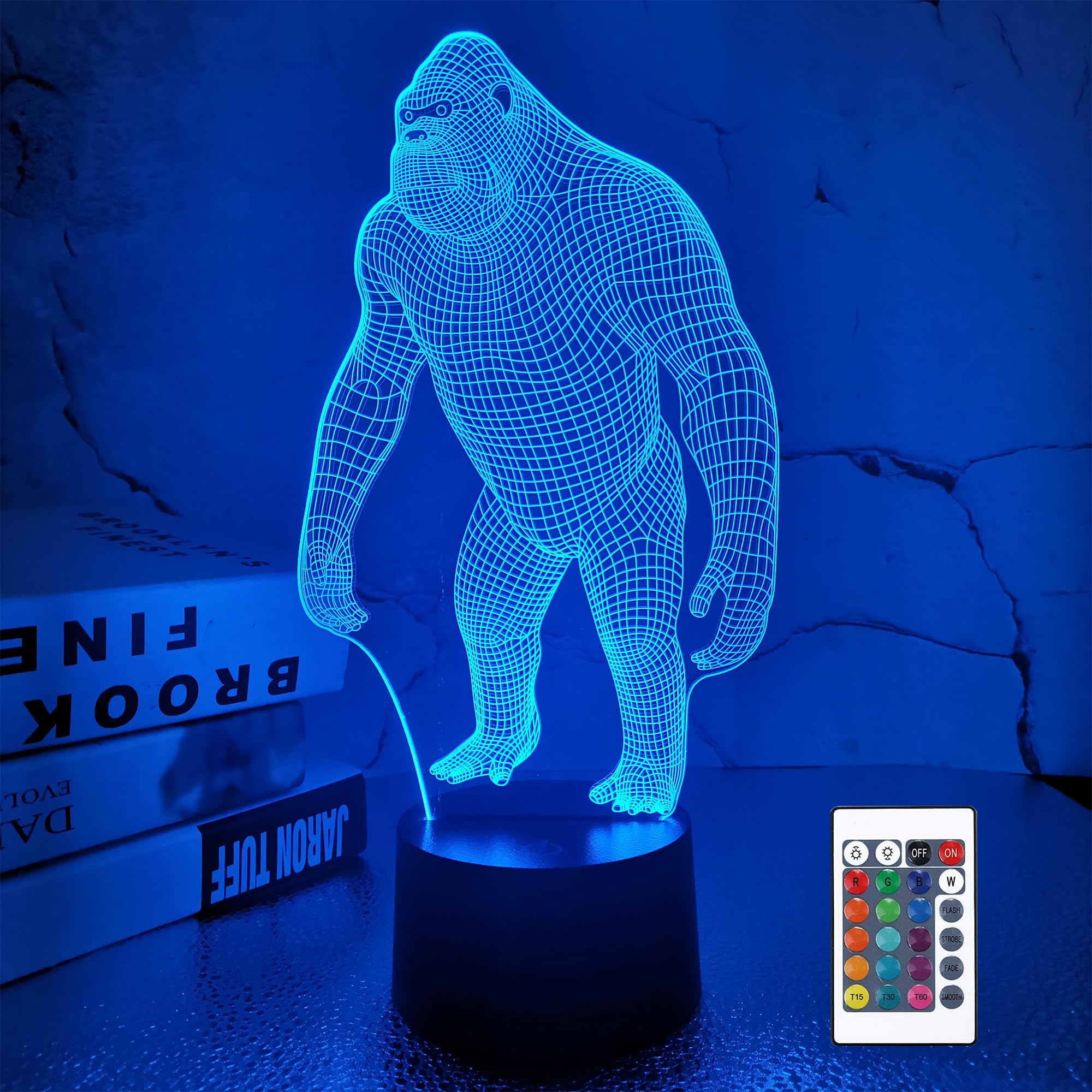 FULLOSUN 3D Night Light Monkey Gorilla LED Night Light Baby Nursery Monkey Lamp for Nursery Home Decor, Christmas Birthday Gifts, with 16 Colour Changes