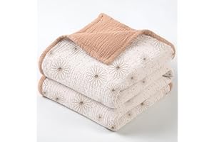 Lulu moon Muslin Quilt Blanket, Crib Blanket for Baby and Toddler,47x47 Inches(Pink Daisy)