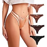 abandi Women's Satin Thongs Silk Feeling Bikini Briefs Underwear Ruched G-String Thong Panties Smooth Panties 4 Pack