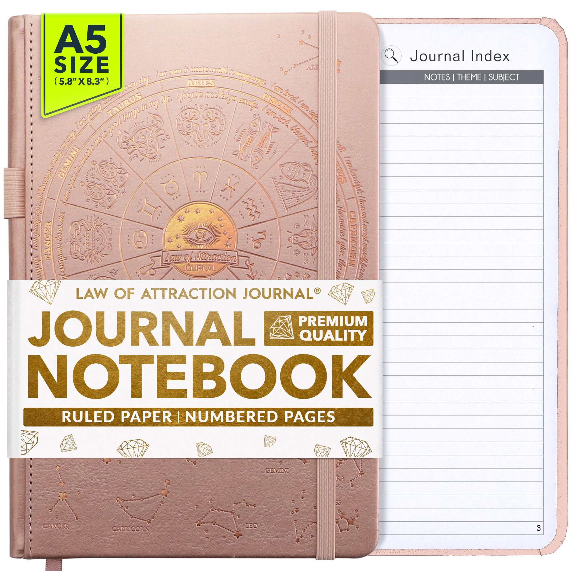 Journal Notebook - 100gsm Ivory Lined White Paper with Inner Pocket & Pen Holder| Vegan Friendly, Ruled Notebook | Multi-Purpose Ideal for Daily Journaling & To Do List Journal for Women & Men