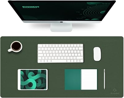 K KNODEL Large Office Leather Desk Mat 90x43cm Dark Green PVC Keyboard Pad