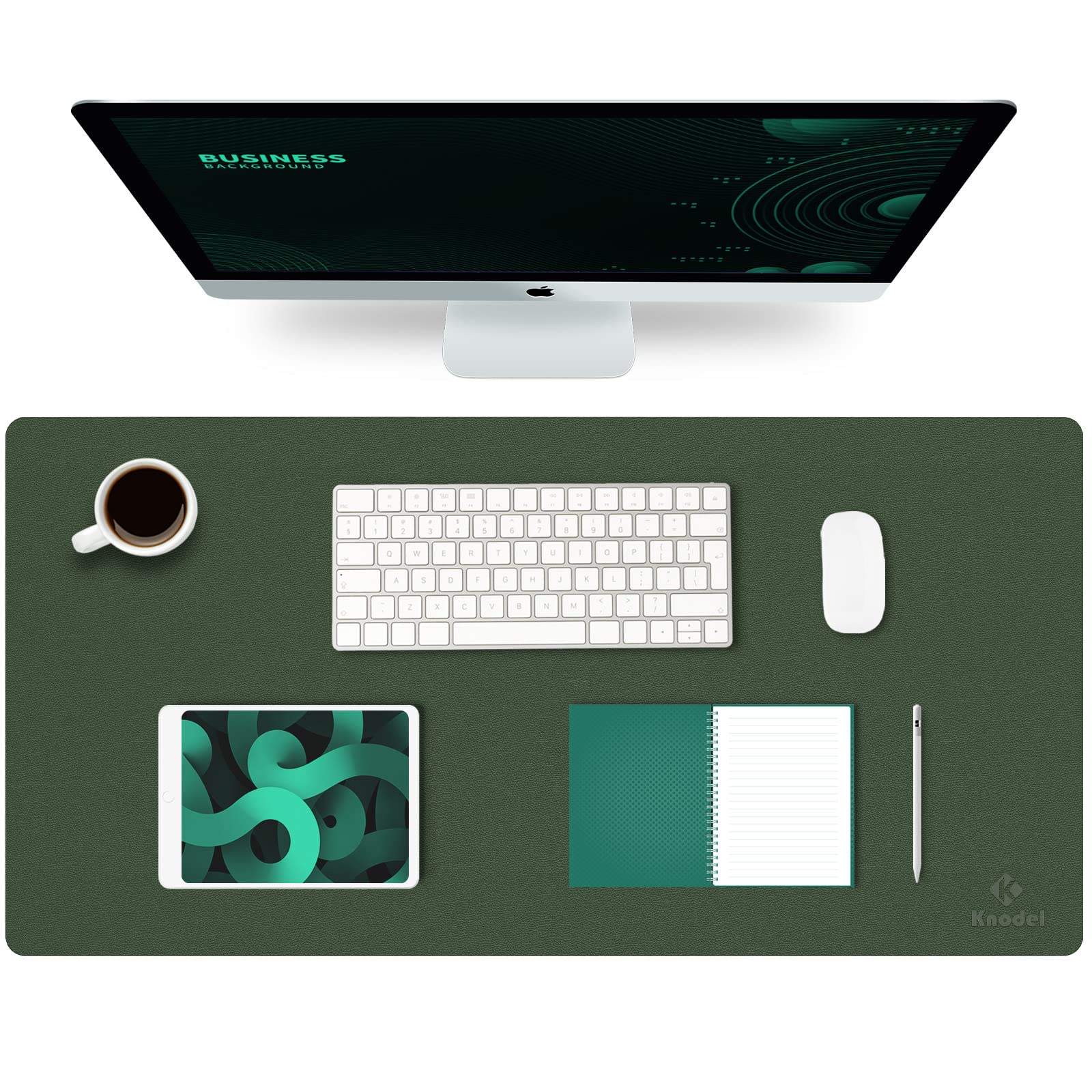 Photo 1 of K KNODEL Large Office Leather Desk Mat, Mouse and Keyboard Pad, Computer and Laptop Mat, Desktop Protector and Cover, Writing Pad and Blotter (31.5"x15.7", Dark Green)
