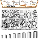 mankk 305PCS Aluminum Crimping Loop Sleeve 8 Sizes (3/64'' 1/16'' 5/64'' 3/32'' 1/8'' 5/32'' 3/16'' 1/4'') Wire Rope Sleeves Double Cable Ferrules Kit