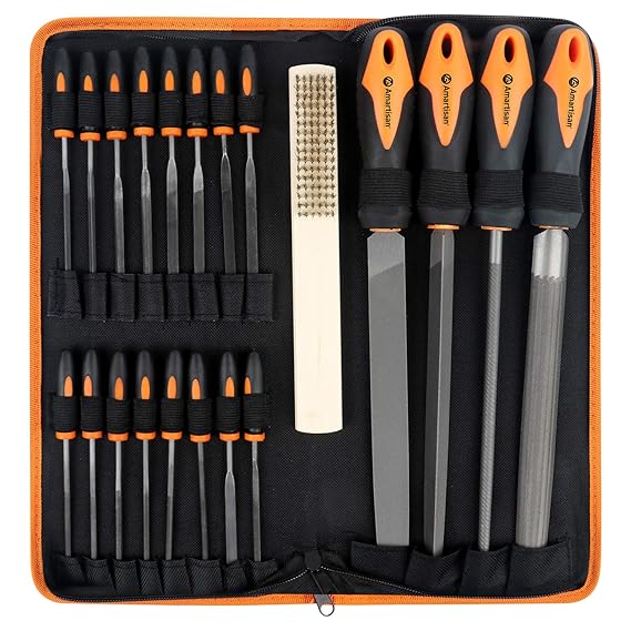 Amartisan 20Pcs Premium File Set with Carry Case, High Carbon Steel File Set, Flat/Triangle/Half