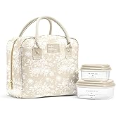 Fit & Fresh Bloomington Lunch Bag for Women - Insulated Large Lunch Box for Work with Containers, Leak-Resistant, Stain-Resistant, Zipper Closure, Tan Toile